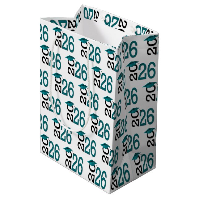 Graduation Teal and Black for 2026 Medium Gift Bag (Back Angled)