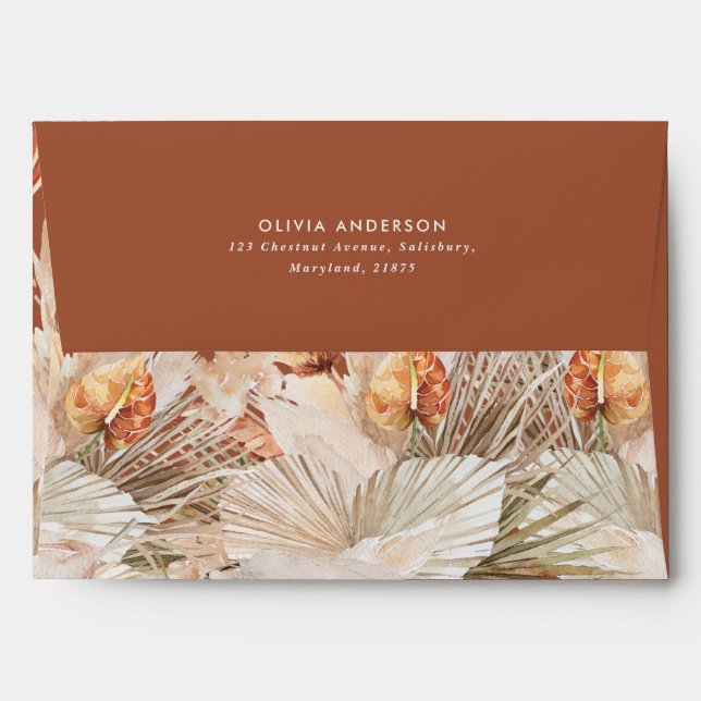 Graduation terracotta pampas grass elegant modern  envelope (Back (Top Flap))