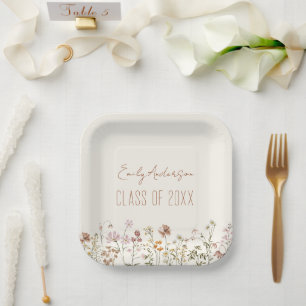 Graduation Terracotta Wildflower Boho Grad Paper Plate