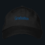 Graduation Text Blue Text Custom Black  Embroidered Hat<br><div class="desc">Graduation Text Name Hats

 Black Colour Hats with Thin Block Font

Super and Cool Embroidered Cap</div>