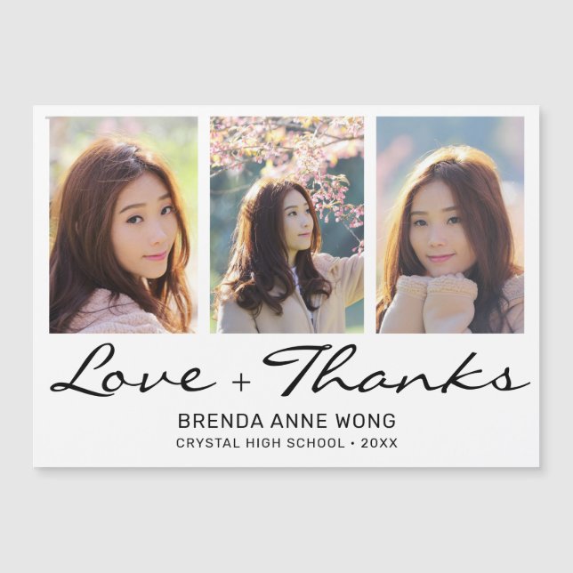 Graduation Thank You 3 Photo Collage Black Script (Front)