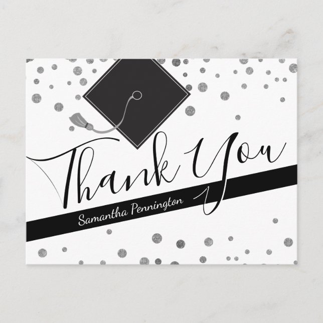 Graduation Thank You Any Year Black and White Postcard (Front)