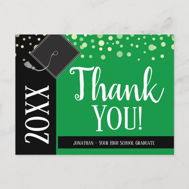 Graduation Thank You Any Year Confetti Green Postcard (Front)