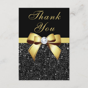 Graduation Thank You Black Sequins Gold Bow Card