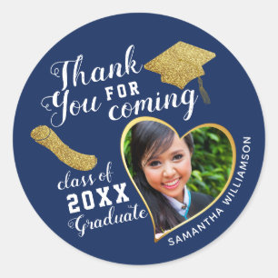 Graduation Thank You Blue White Gold Class 2025 Classic Round Sticker
