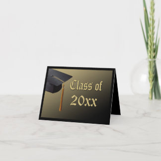 Graduation Thank You Card, Black and Gold Cap Card