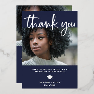 Graduation Thank You Card Blue with Silver Foil