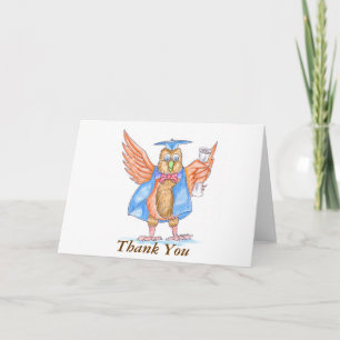 Graduation Thank You - Cartoon Owl in Cap and Gown