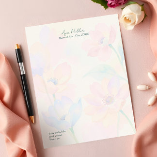 Graduation Thank You Chic Watercolor Floral Script Custom Letterhead