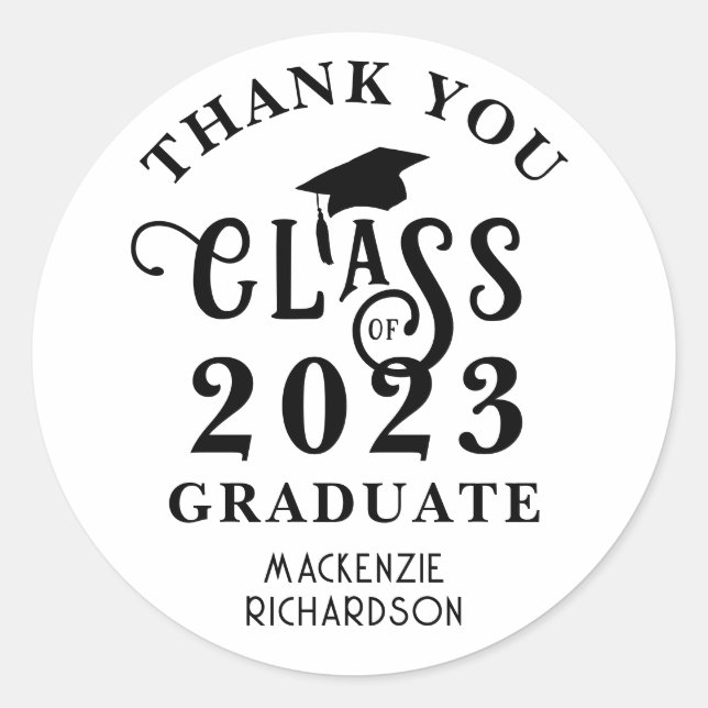 Graduation Thank You Class Year Custom Colour Classic Round Sticker (Front)