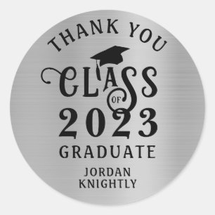 Graduation Thank You Custom Colour Faux Silver Foi Classic Round Sticker