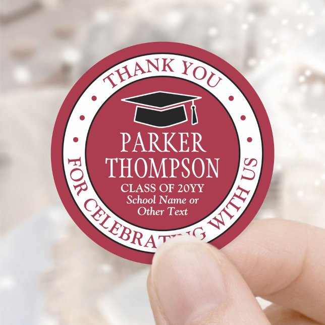 Graduation Thank You Elegant Red Black and White Classic Round Sticker (Creator Uploaded)