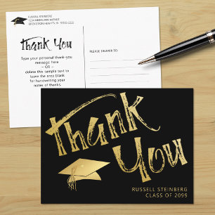 Graduation Thank You Faux Gold Brushstroke Cap Postcard