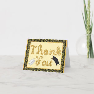 Graduation Thank You Glitter Fabric Font Damask Card