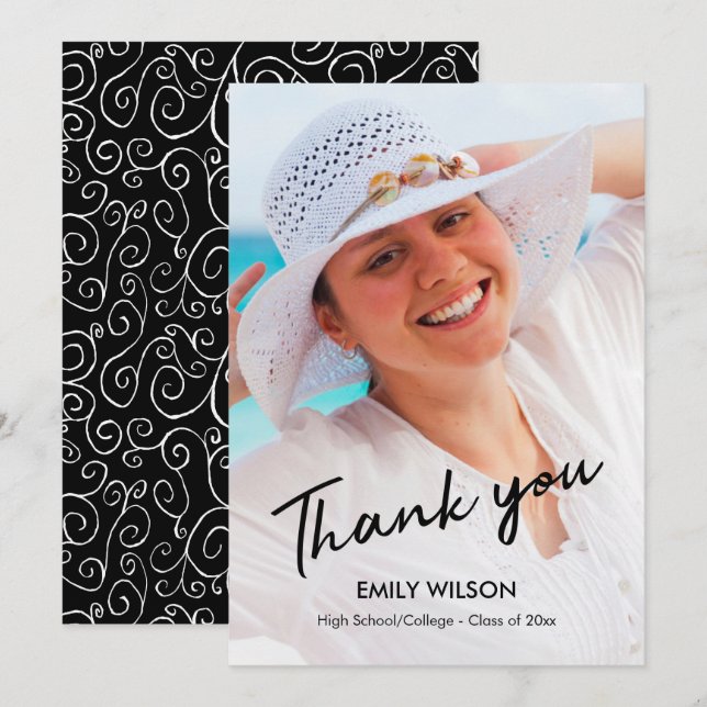Graduation Thank You Grad Photo Chic Pattern Announcement (Front/Back)