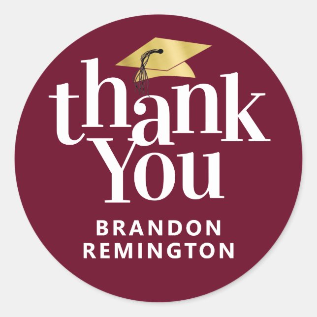 Graduation THANK YOU Maroon Gold Classic Round Sticker (Front)