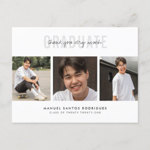 Graduation Thank You Minimalist 3 Photo Collage Postcard