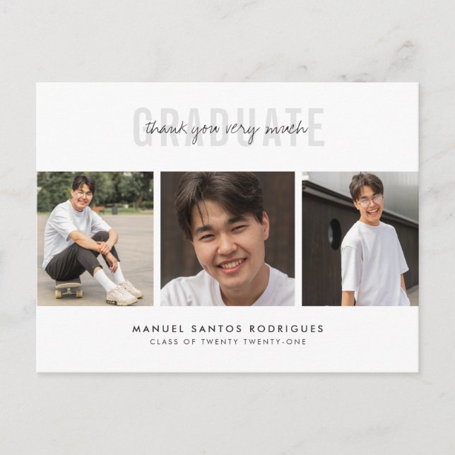 Graduation Thank You Minimalist 3 Photo Collage Postcard (Front)