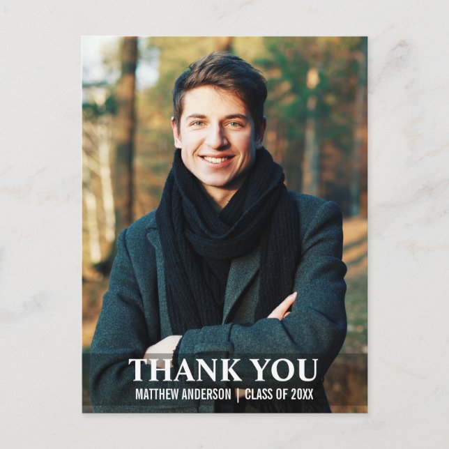 Graduation Thank You Modern Photo Postcard L W (Front)