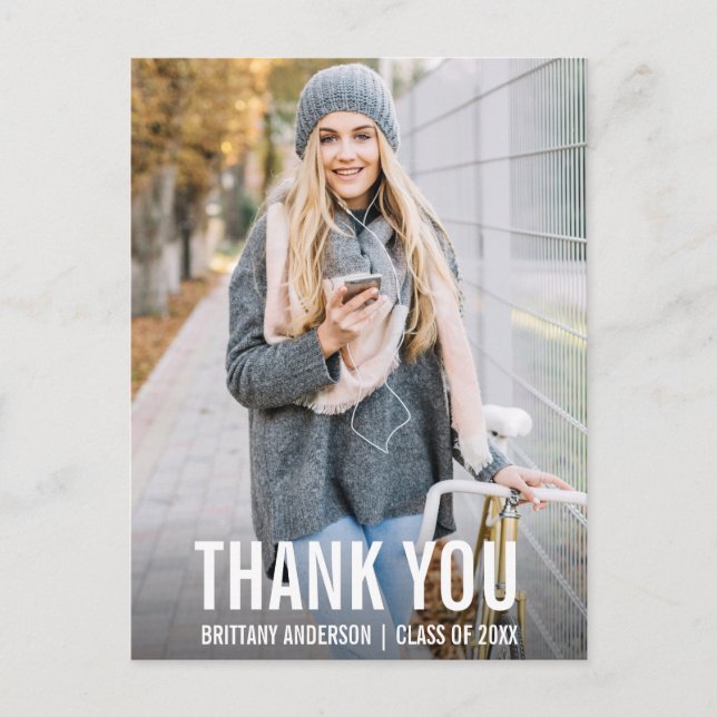 Graduation Thank You Modern Photo Postcard WBB (Front)