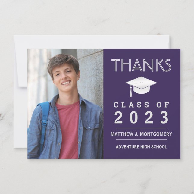Graduation Thank You Modern Photo Purple (Front)