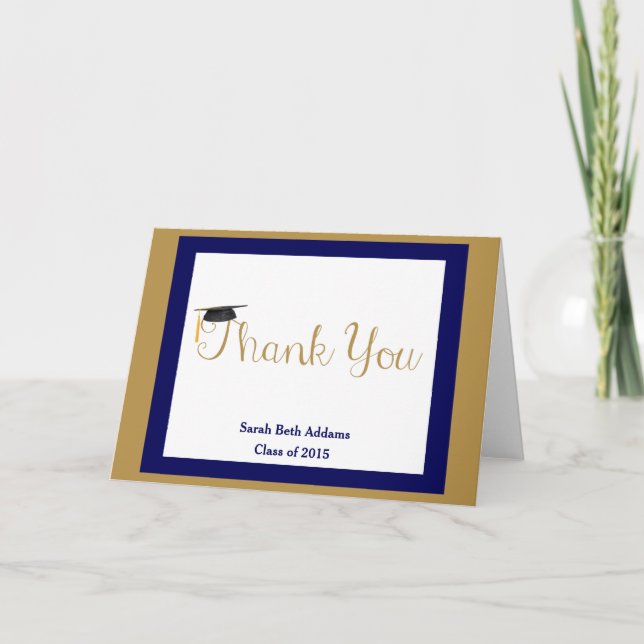 Graduation Thank You, Navy & Gold, Add Name/Year You Card (Front)