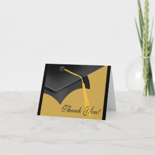 Graduation Thank You Note Card Black Gold Grad Cap