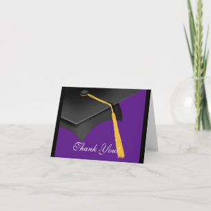 Graduation Thank You Note Card Black Purple Cap