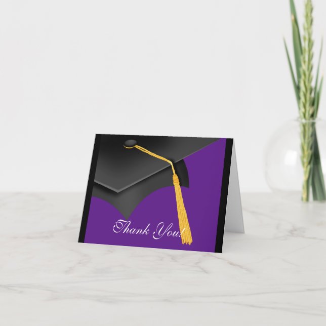 Graduation Thank You Note Card Black Purple  Cap (Front)