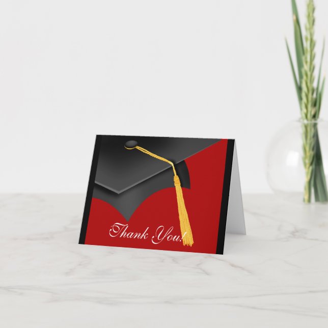 Graduation Thank You Note Card Black Red Grad Cap (Front)