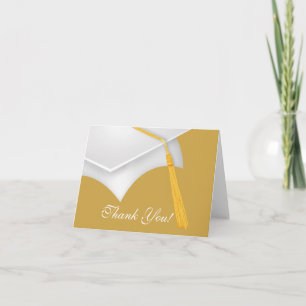 Graduation Thank You Note Card White Gold Grad Cap