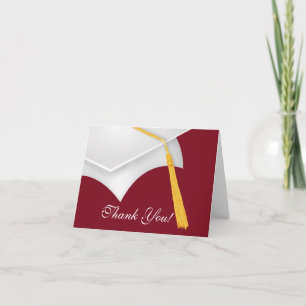 Graduation Thank You Note Card White Maroon Cap