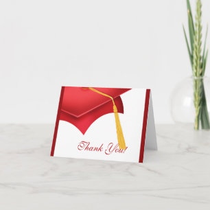 Graduation Thank You Note Card white Red Grad Cap