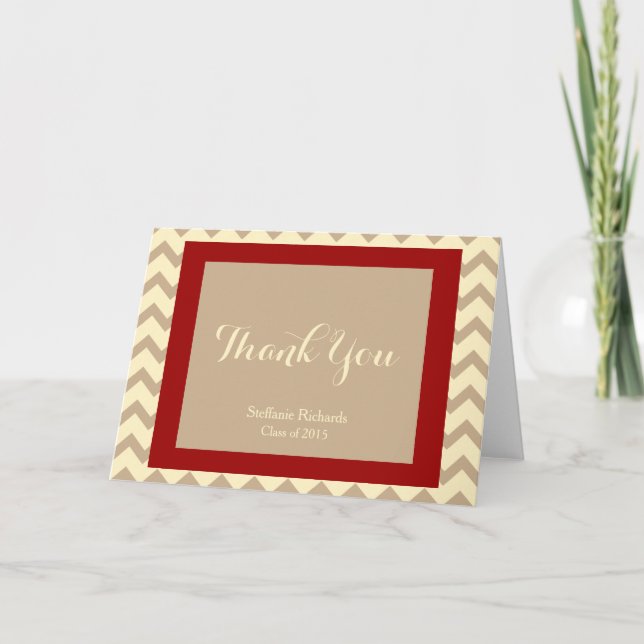 Graduation Thank You Notes; Cream, Crimson & Taupe (Front)