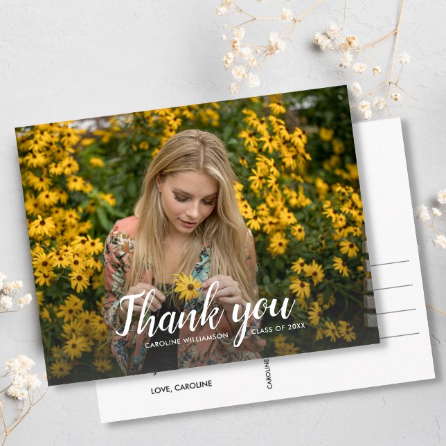 Graduation Thank You One Large Photo Chic Script Postcard (Creator Uploaded)