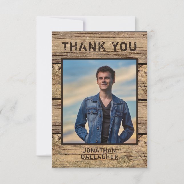 Graduation Thank You Photo Rustic Country Wood Card (Front)