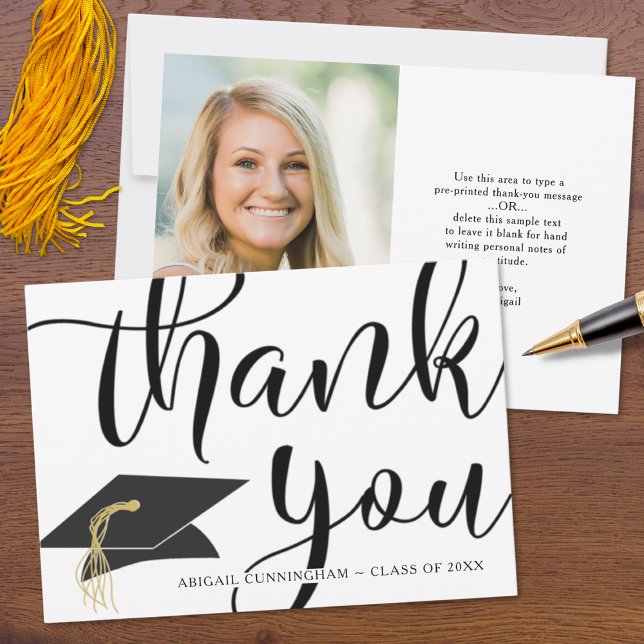 Graduation THANK YOU Photo Script Grad Cap Card (Creator Uploaded)