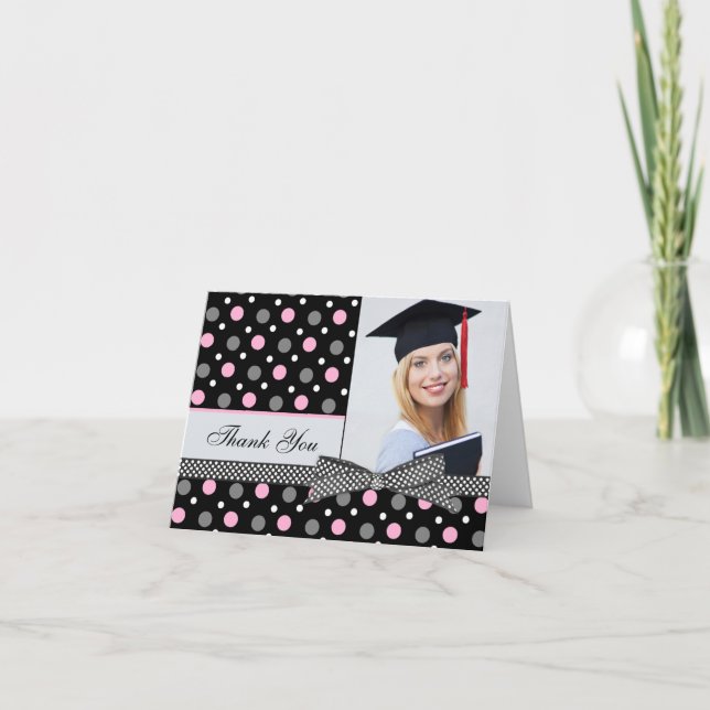 Graduation Thank You Polka dot Photo Card (Front)