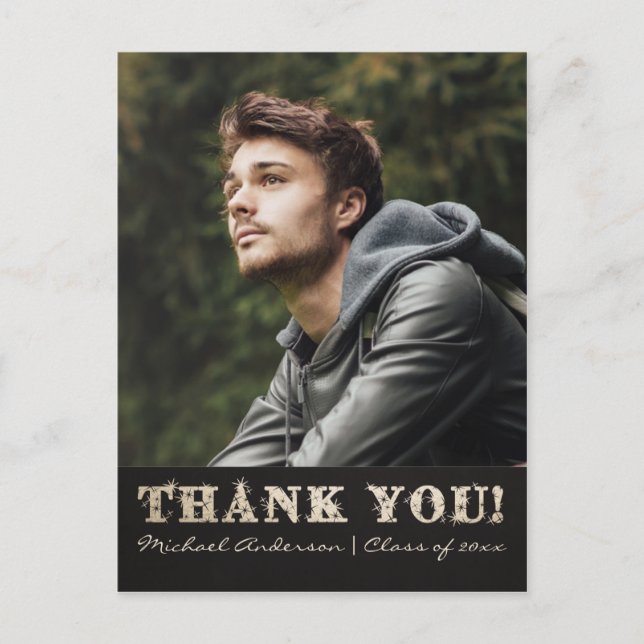 Graduation Thank You Postcard | Gold (Front)