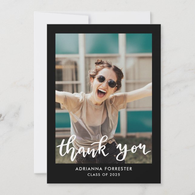 Graduation Thank You Script | Black | Grad Photo Card (Front)