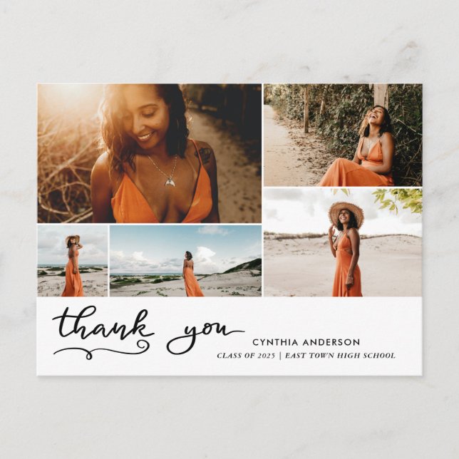 Graduation Thank You Script Photo Collage Postcard (Front)