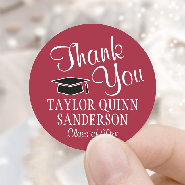 Graduation Thank You Script Red Black and White Classic Round Sticker (Creator Uploaded)