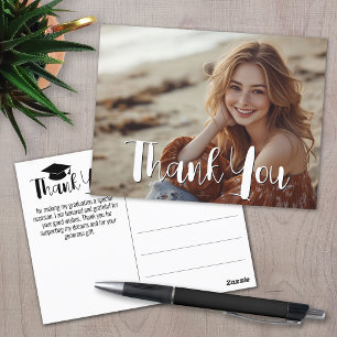 Graduation Thank You with Photo - Script White Postcard
