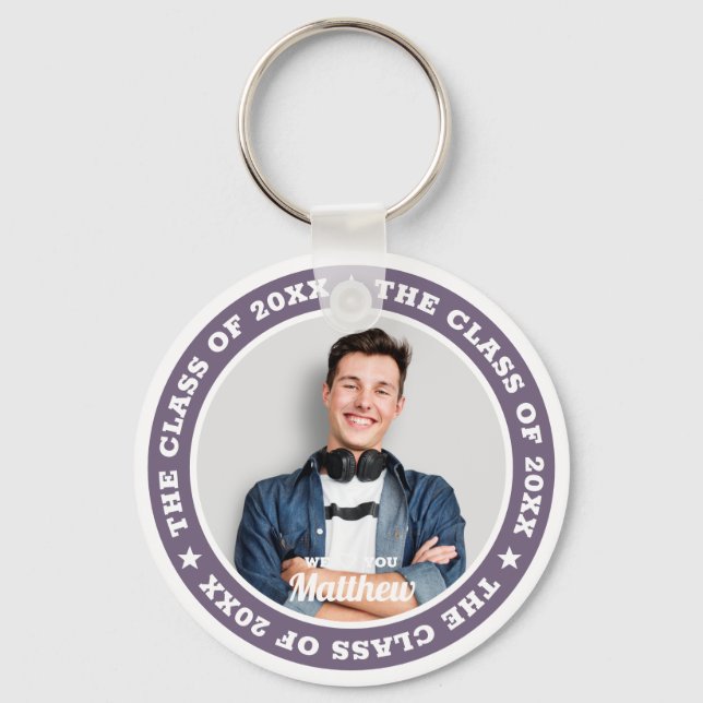 Graduation The Class of 20XX Modern Custom Photo Key Ring (Front)