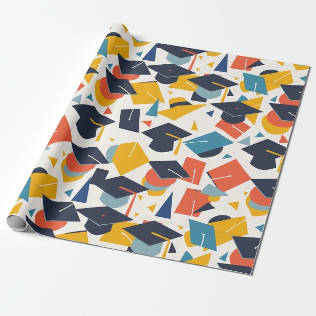 Graduation Theme Wrapping Paper (Unrolled)