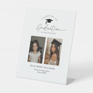 Graduation Then and Now 2 Photo Welcome Pedestal Sign