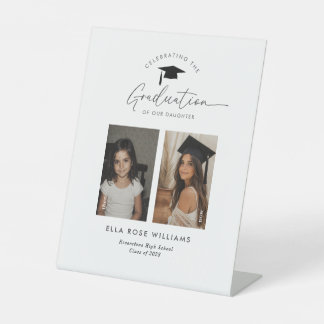 Graduation Then and Now 2 Photo Welcome Pedestal Sign