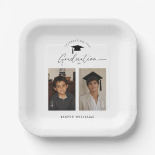 Graduation Then and Now Boy 2 Photo Paper Plate