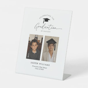 Graduation Then and Now Boy 2 Photo Welcome Pedestal Sign