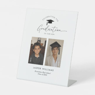 Graduation Then and Now Boy 2 Photo Welcome Pedestal Sign